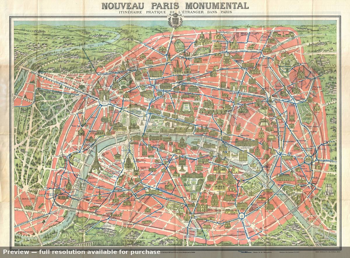 Antique map: Paris Monumental, 1910, 1910
