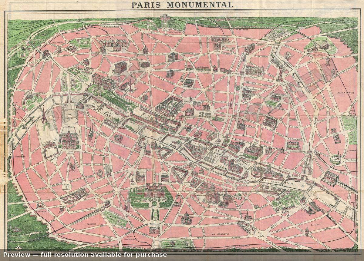 Antique map: Paris Monumental, 1926, 1926