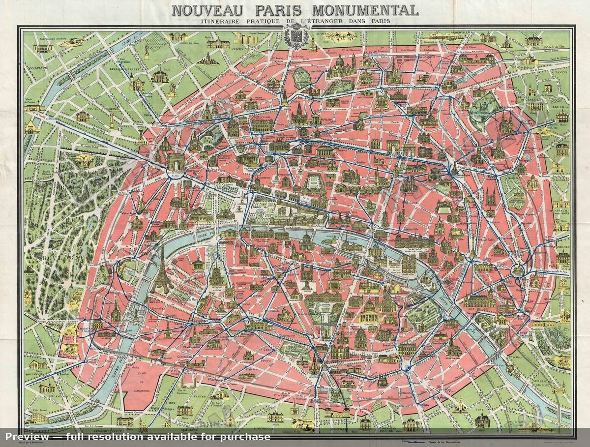 Antique map: Paris Monumental, 1937, 1937