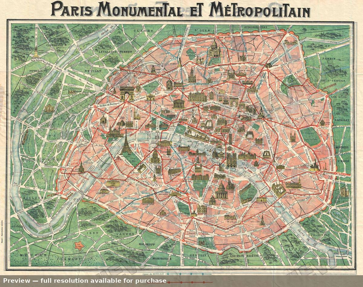 Antique map: Paris Monumental 2, 1920, 1920