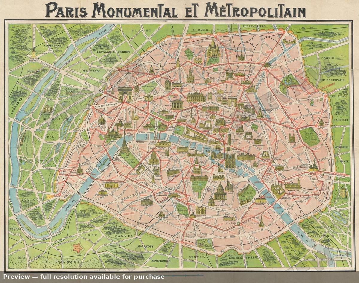 Antique map: Paris Monumental 2, 1932, 1932