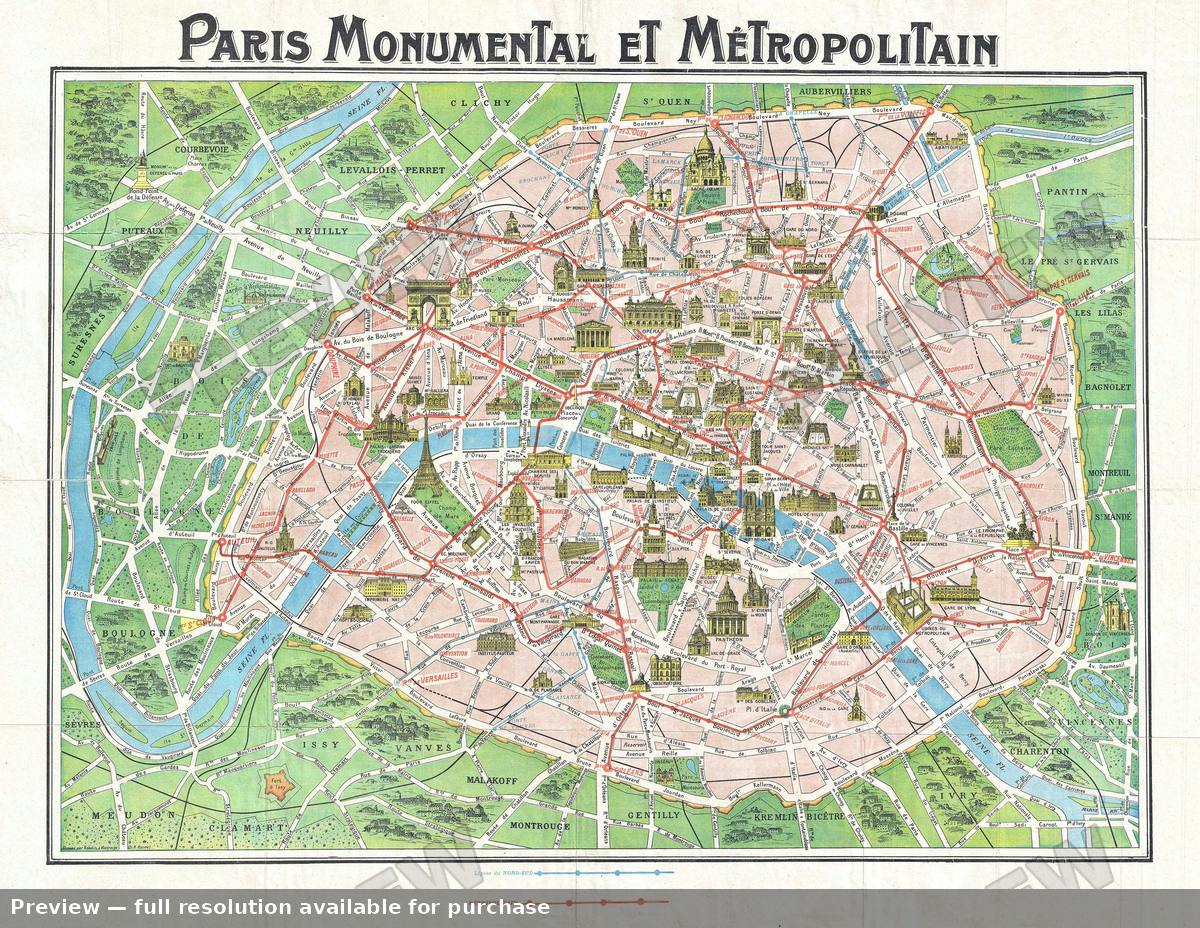 Antique map: Paris Monumental 3, 1913, 1913