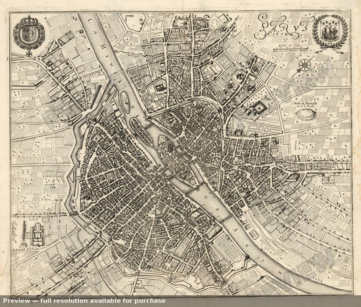 Antique map: Paris Plan, 1655, 1655