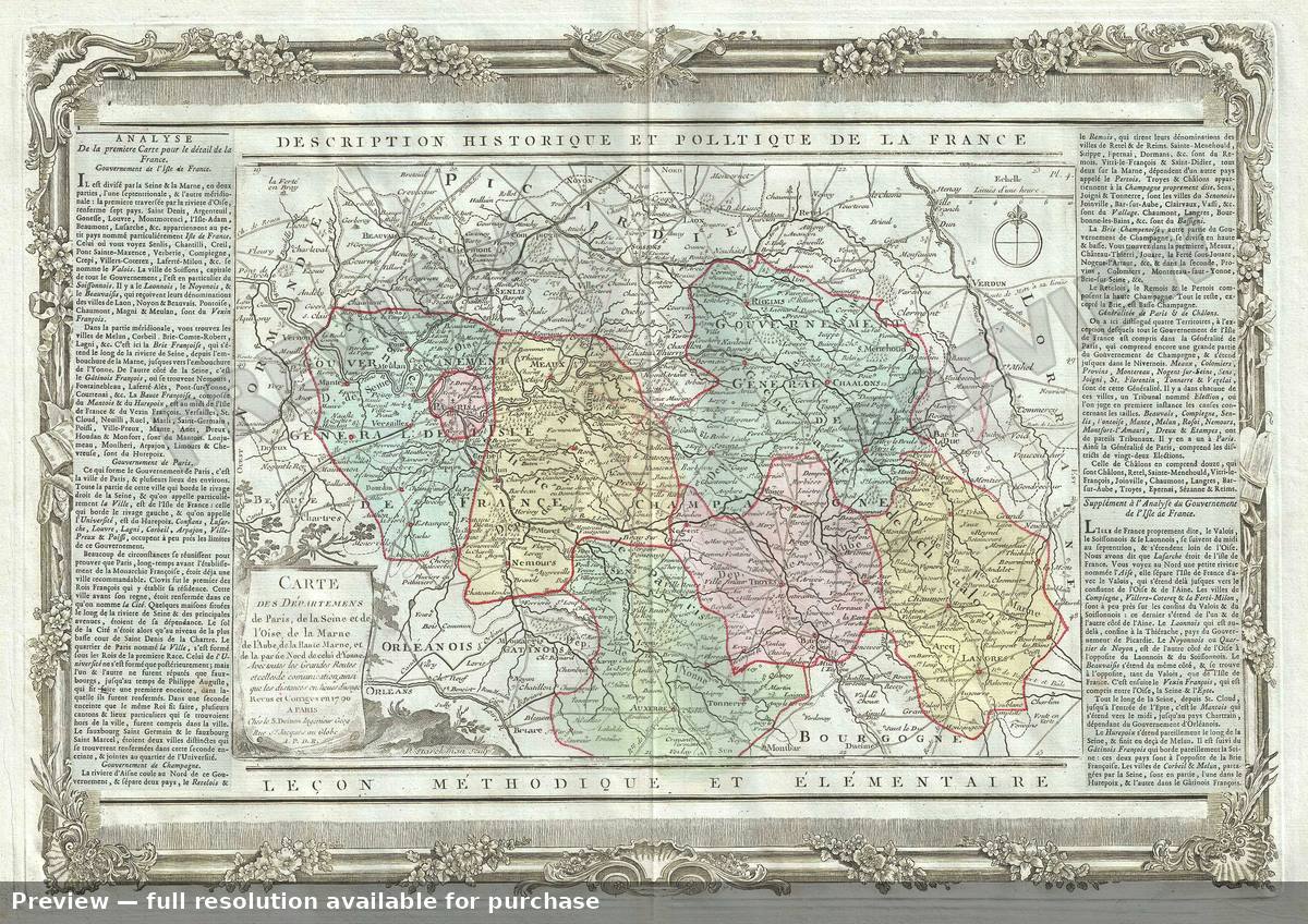 Antique map: Paris Seine Oise, 1786