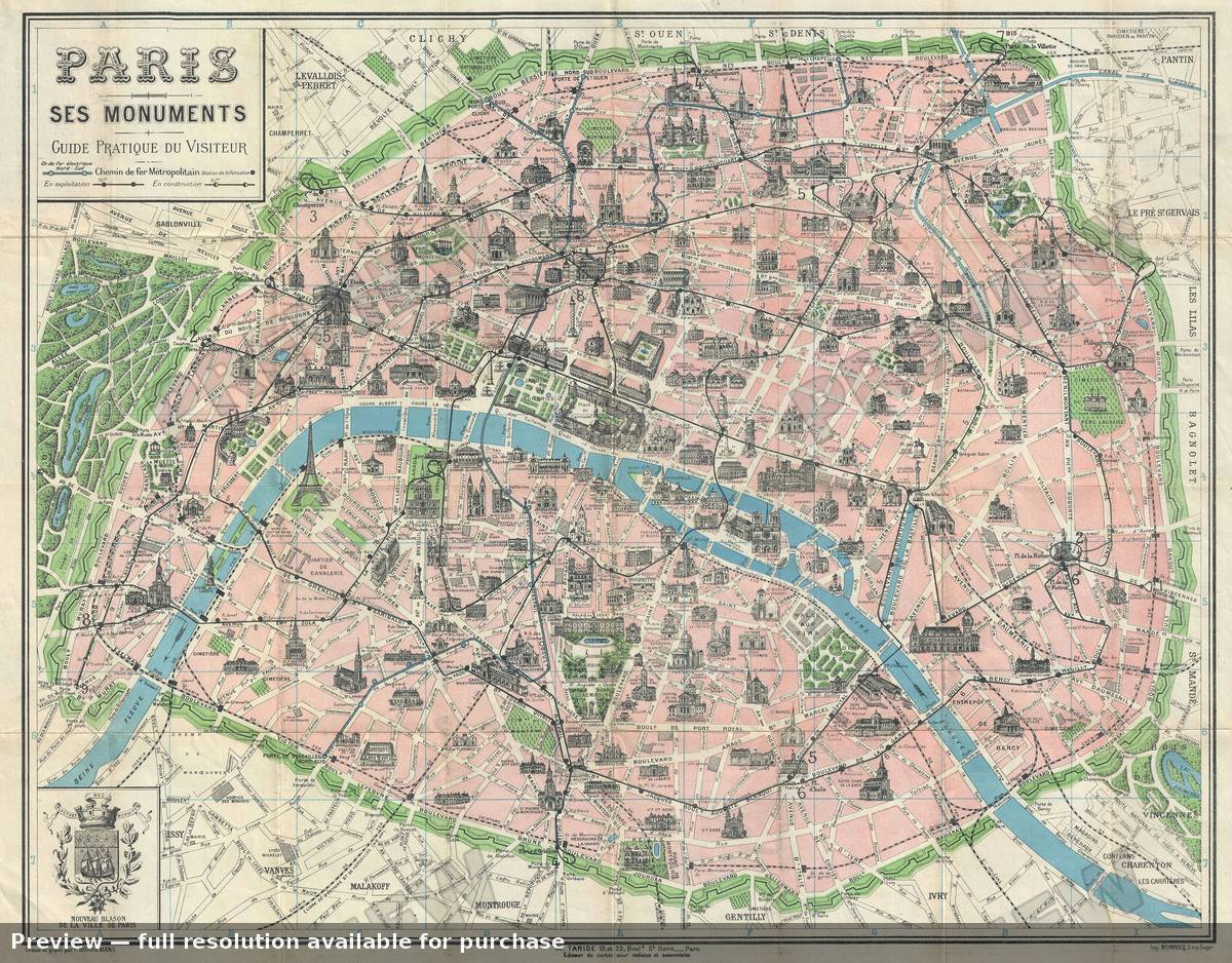 Antique map: Paris Ses Monuments, 1925, 1925