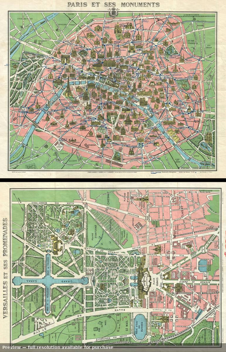 Antique map: Paris Versailles