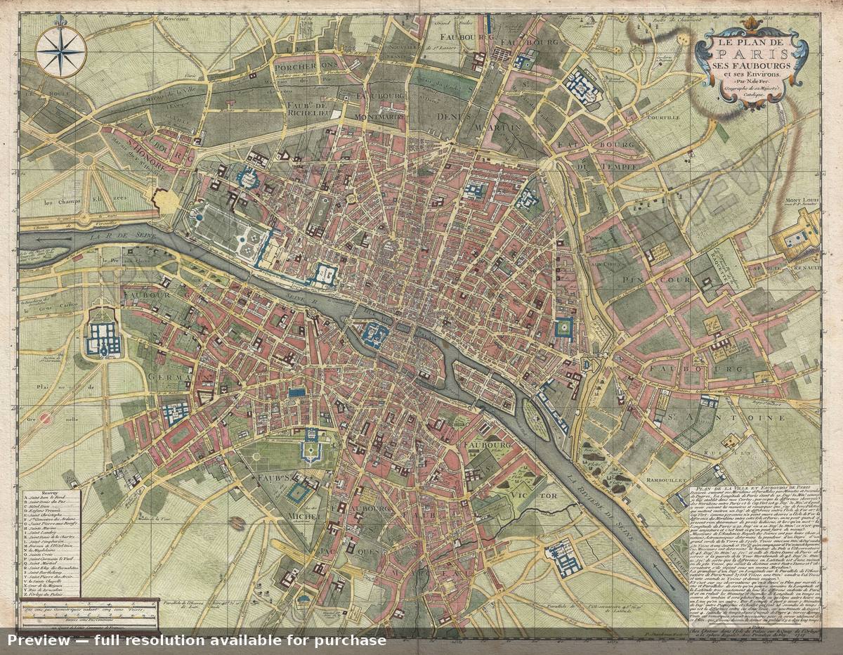 Antique map: Parisses Faubourgs, 1717, 1717