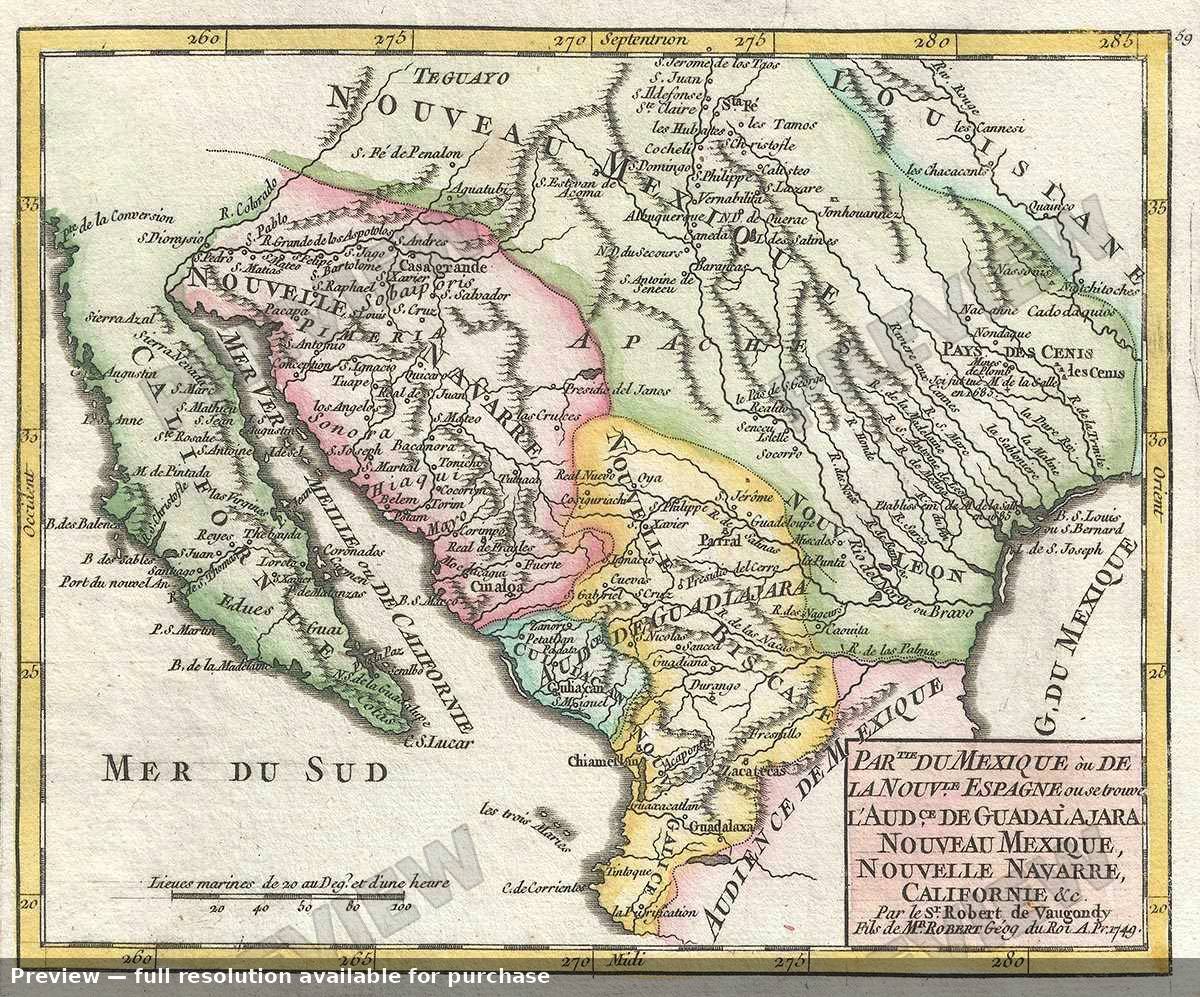 Antique map: Partie Mexique, 1749, 1749