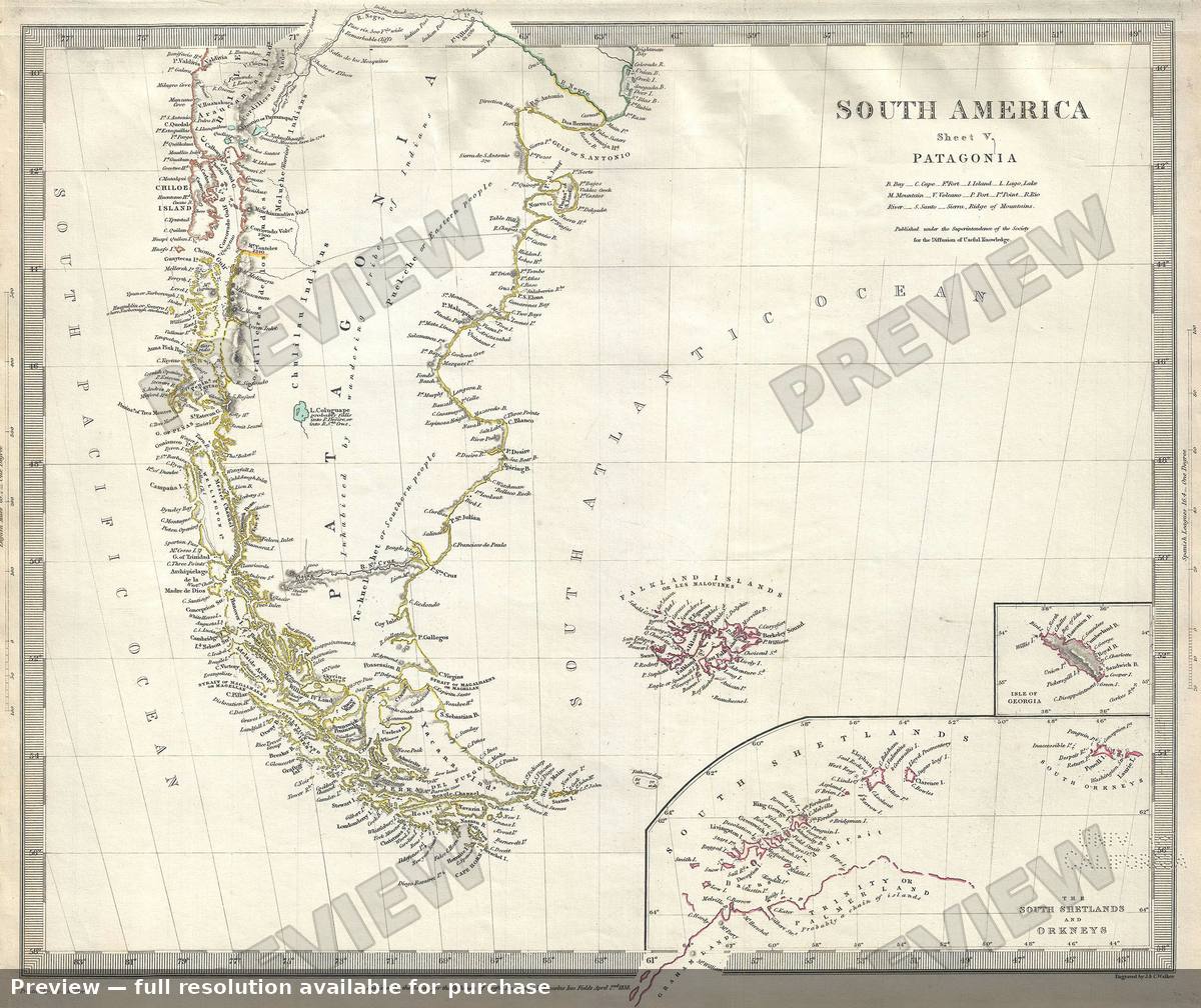 Antique map: Patagonia, 1844, 1844
