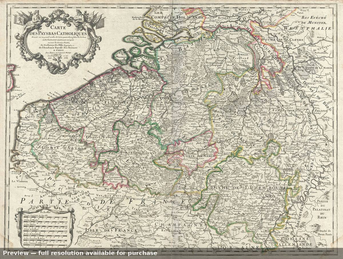 Antique map: Pays Bas Catholiques, 1702, 1702