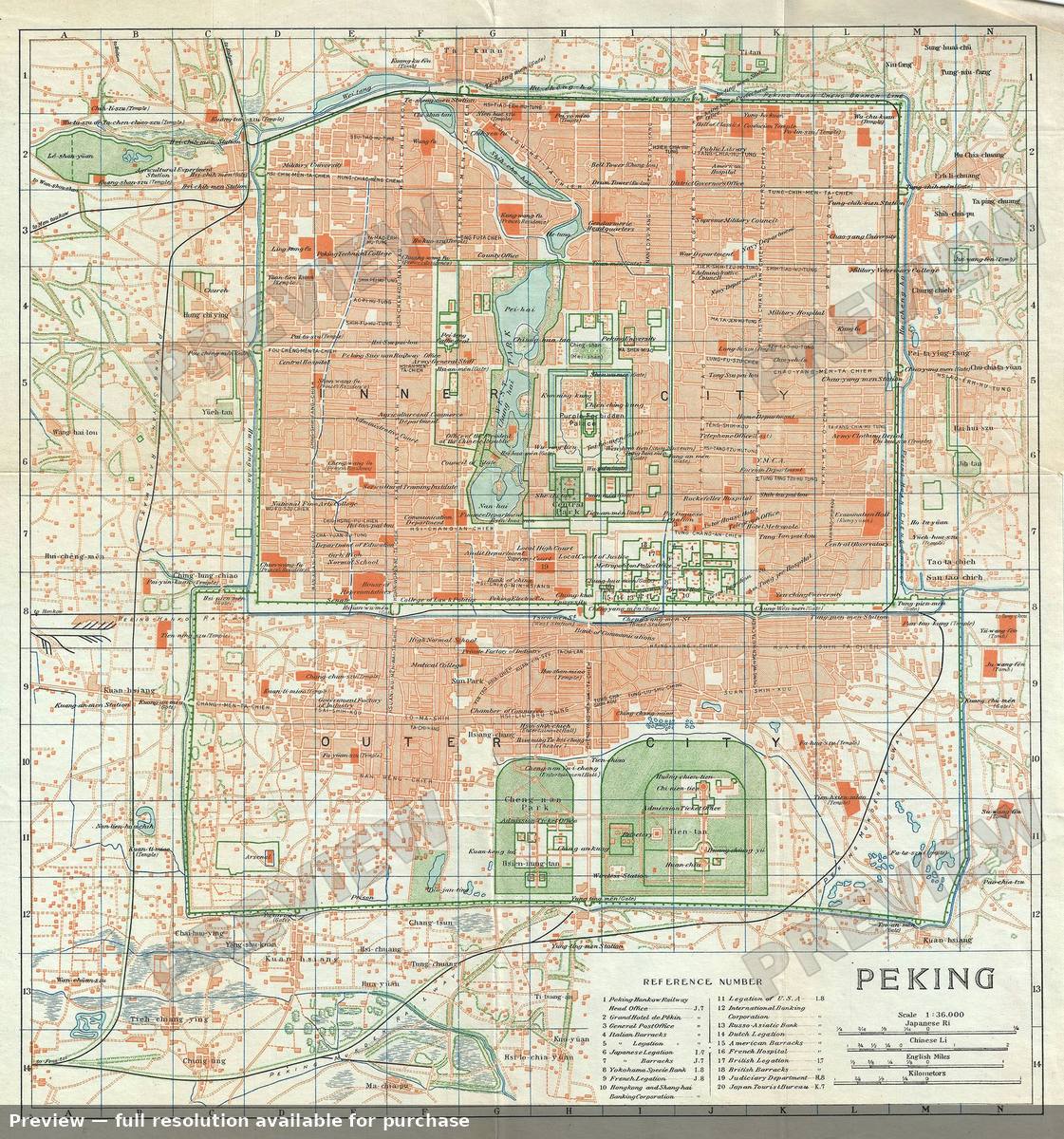 Antique map: Peking, 1924