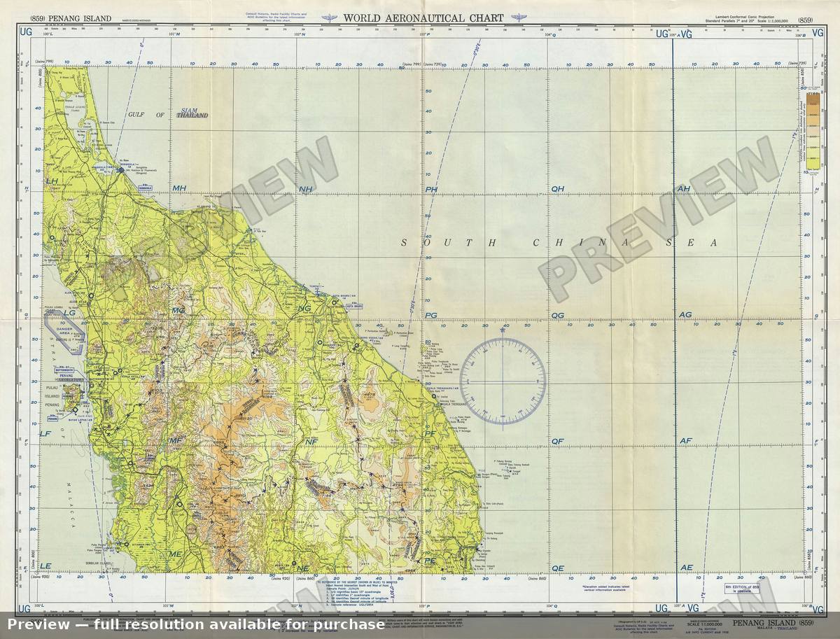 Antique map: Penang Island, 1958