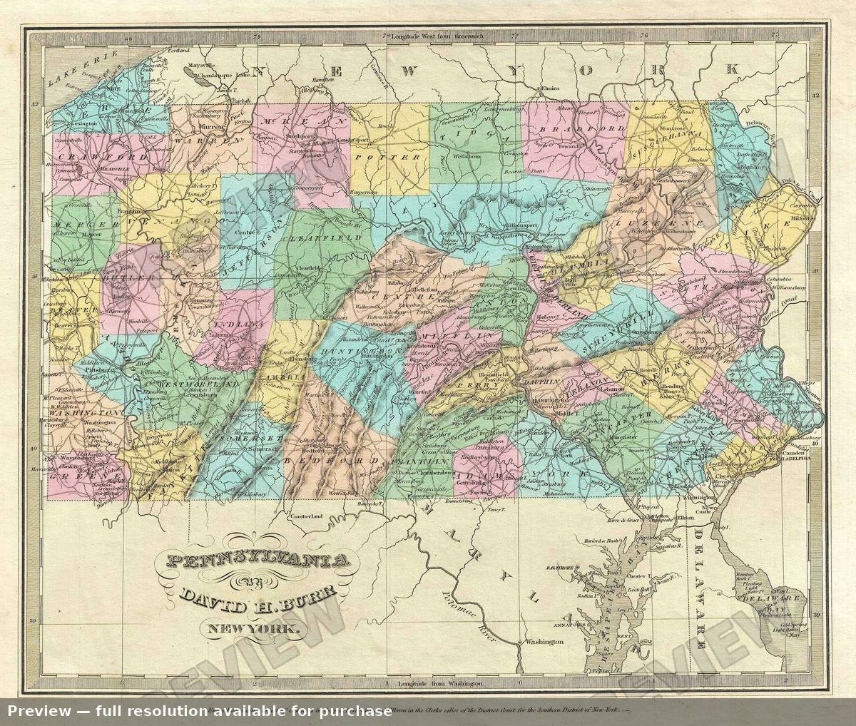 Antique map: Pennsylvania, 1835