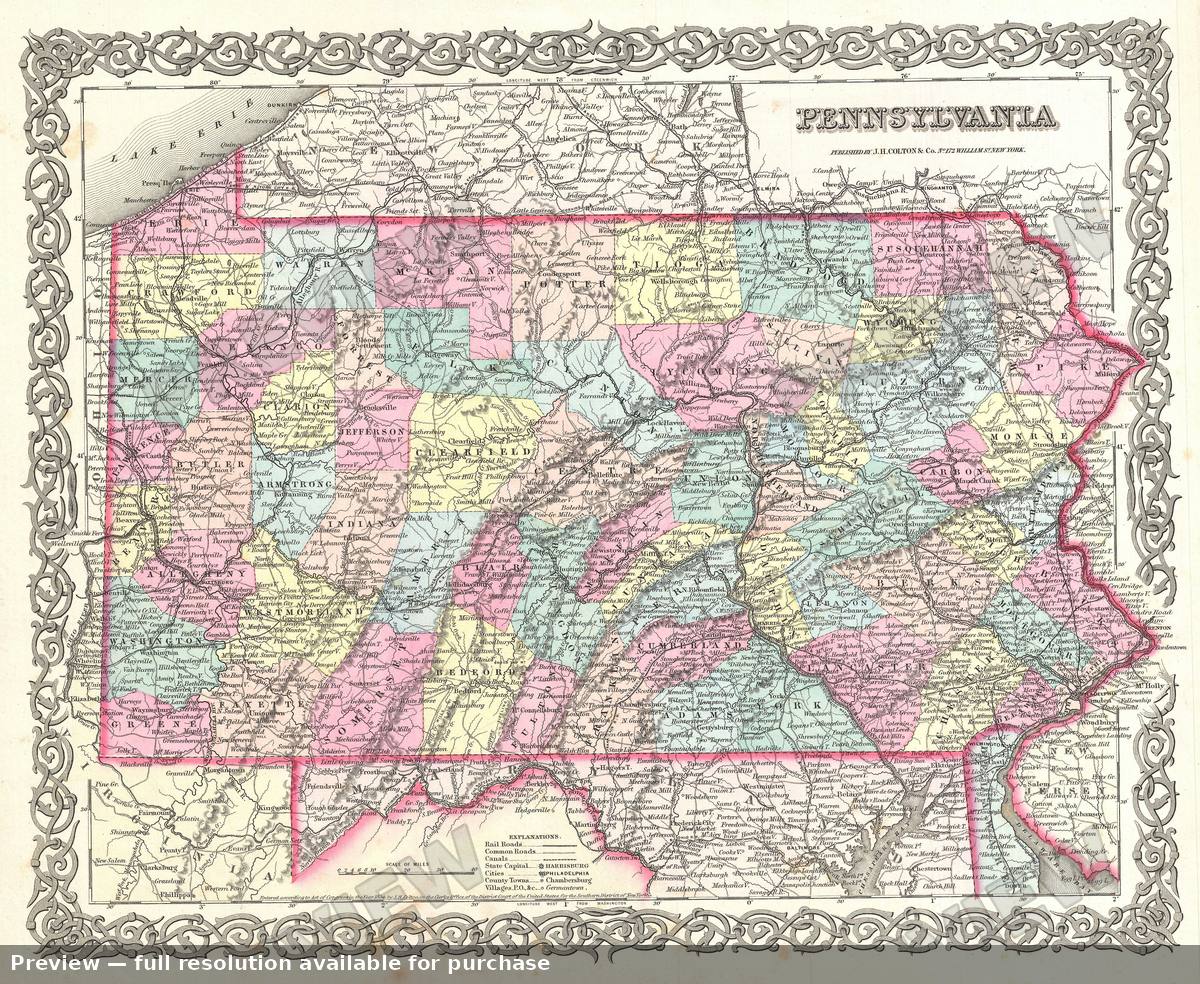 Antique map: Pennsylvania, 1855, 1855
