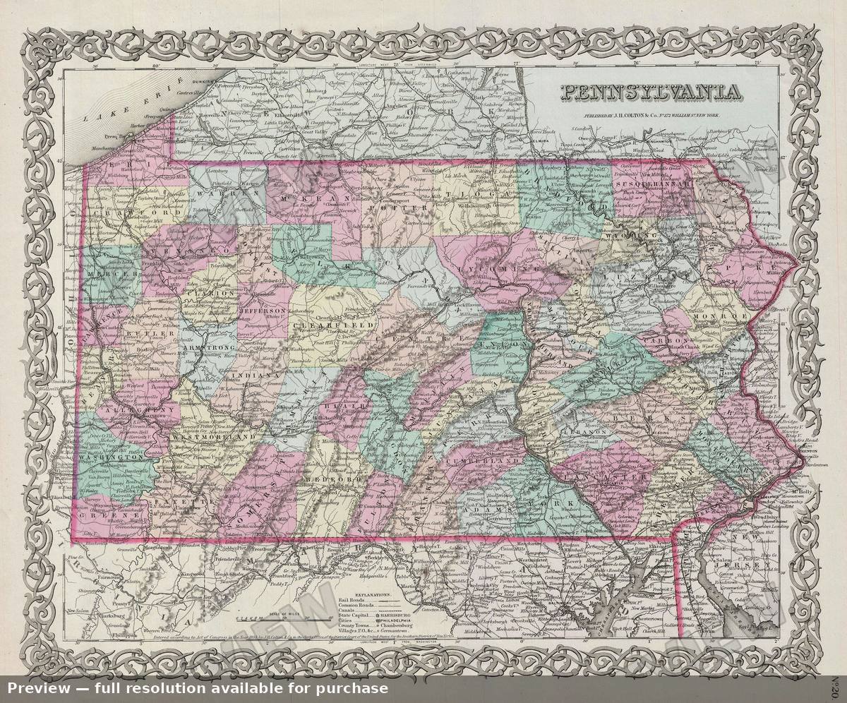 Antique map: Pennsylvania, 1856, 1856