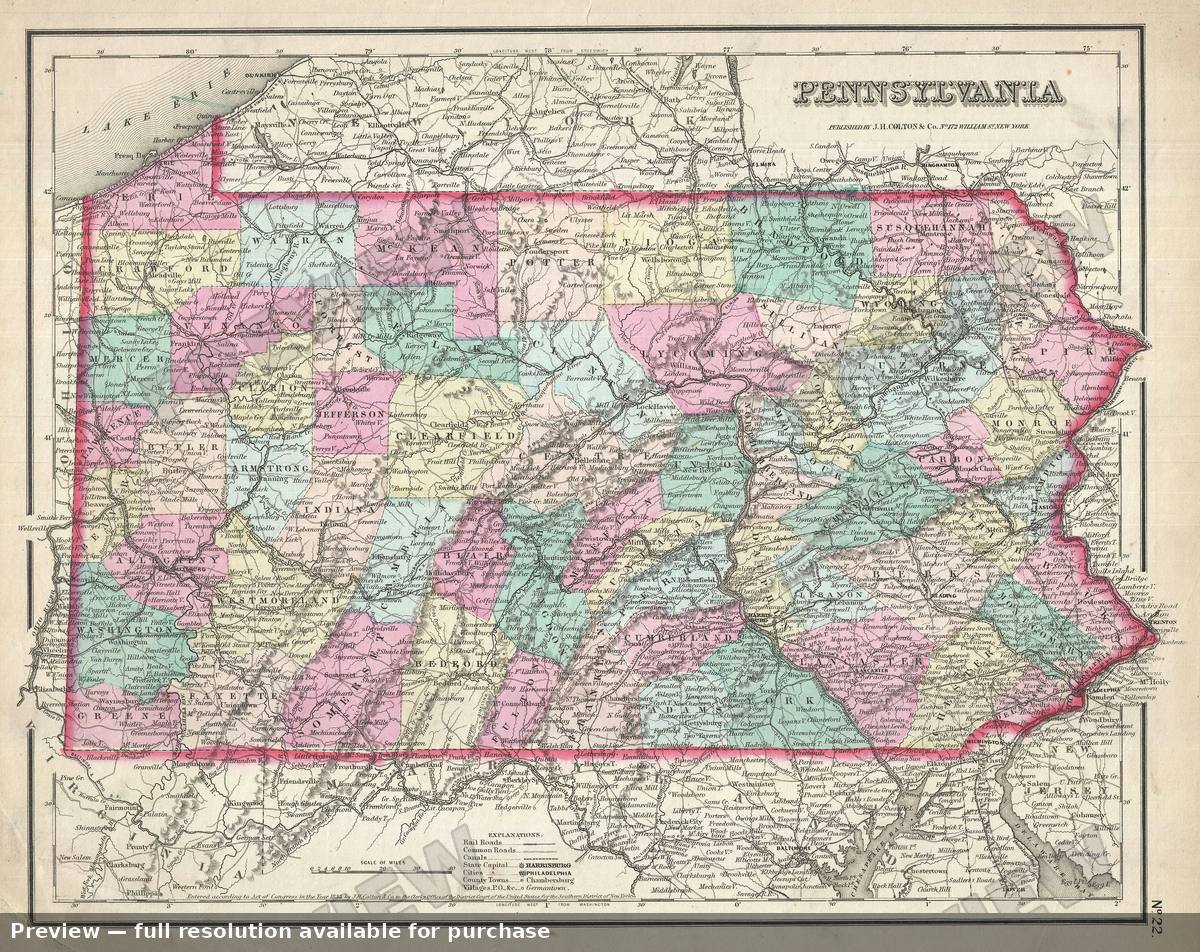 Antique map: Pennsylvania, 1857, 1857