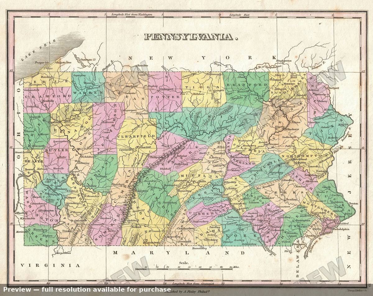 Antique map: Pennsylvania, 1827, 1827