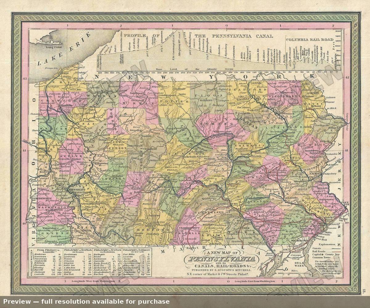 Antique map: Pennsylvania, 1849, 1849