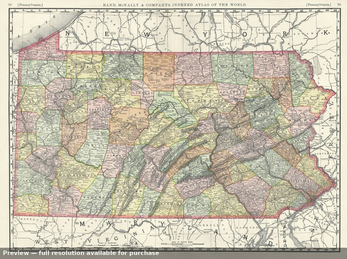 Antique map: Pennsylvania, 1893, 1893