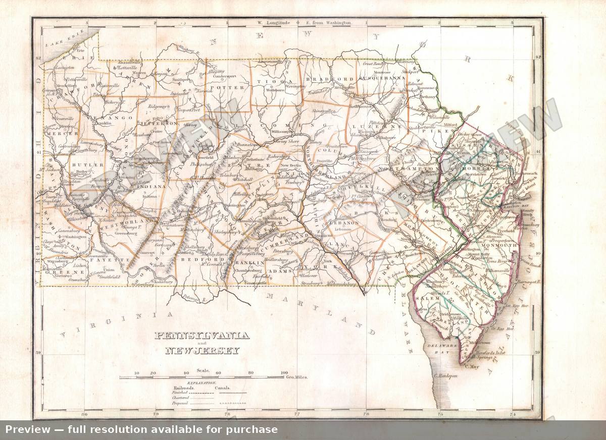 Antique map: Pennsylvania NJ, 1835