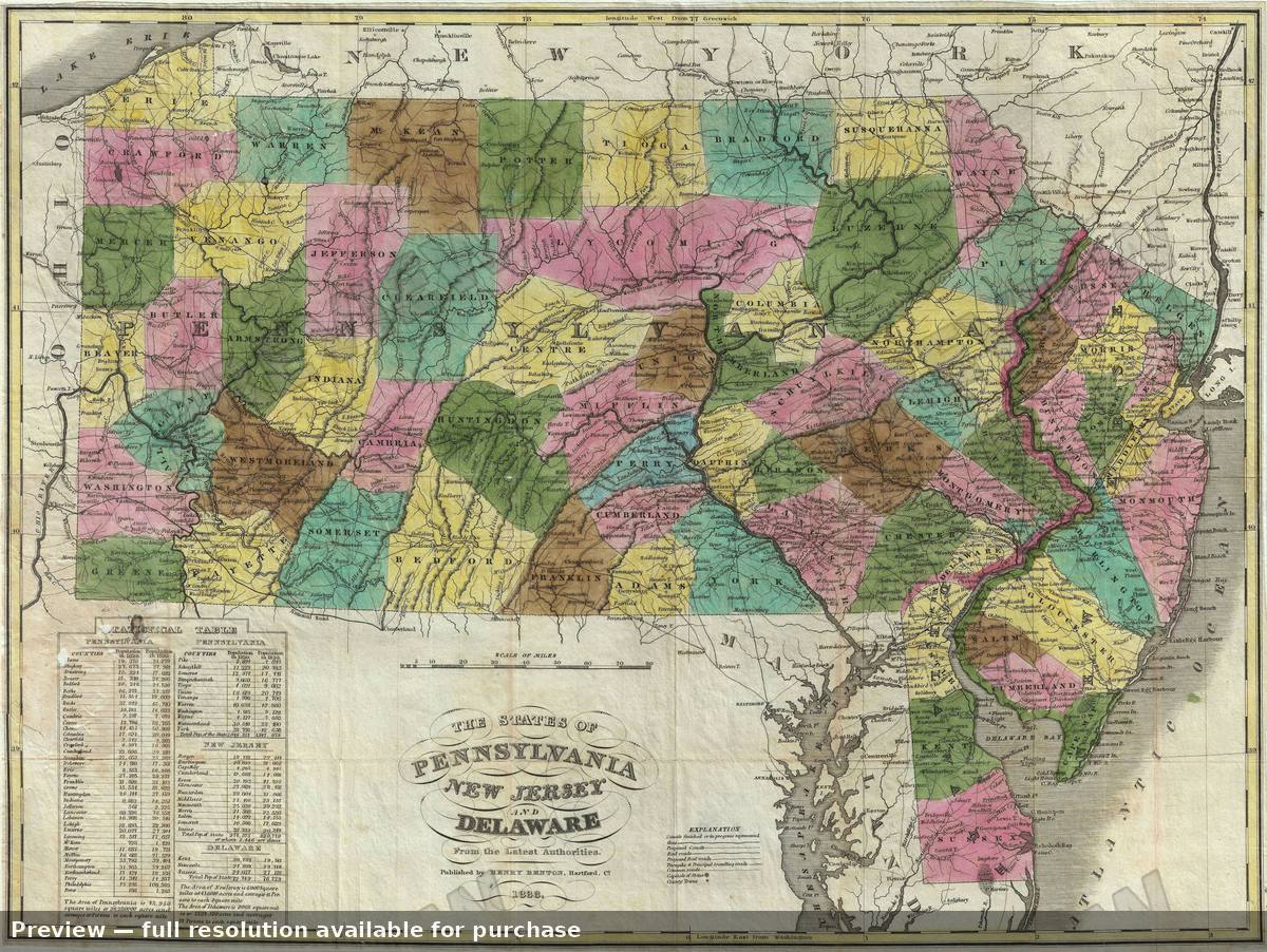 Antique map: Pennsylvania NJ Del, 1833, 1833