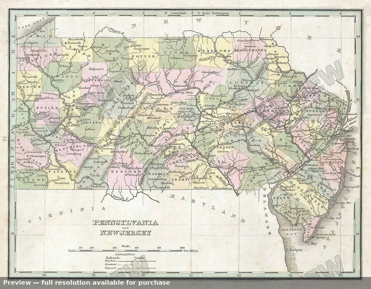 Antique map: Pennsylvania New Jersey, 1835