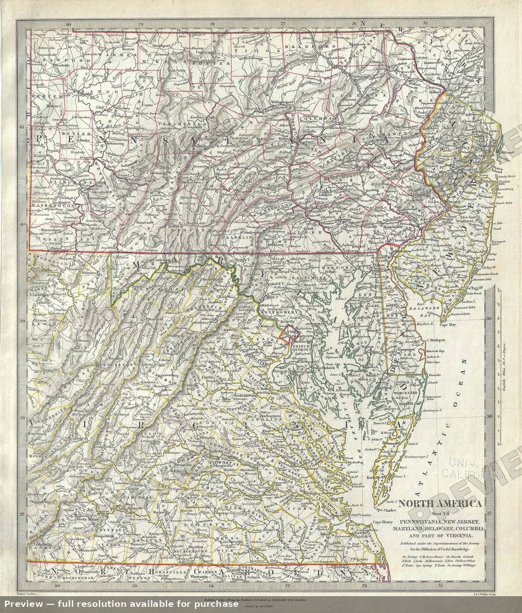 Antique map: Pennsylvania New Jersey, 1844, 1844