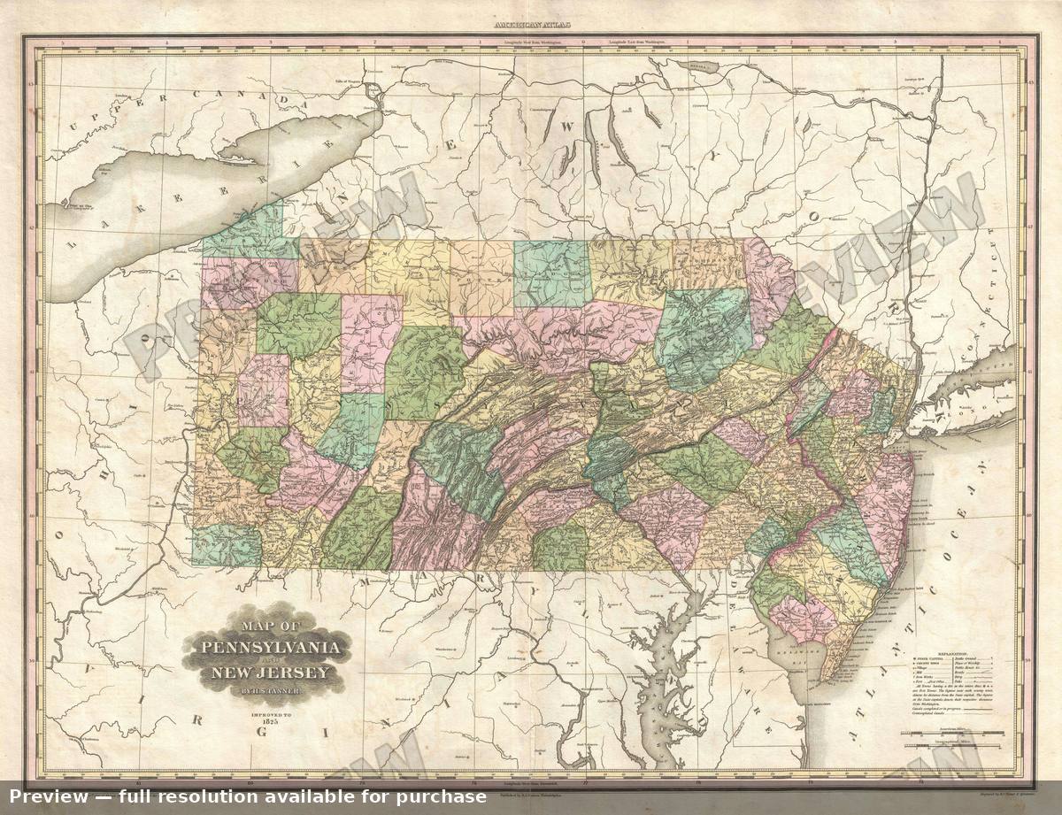 Antique map: Pennsylvania New Jersey, 1825, 1825