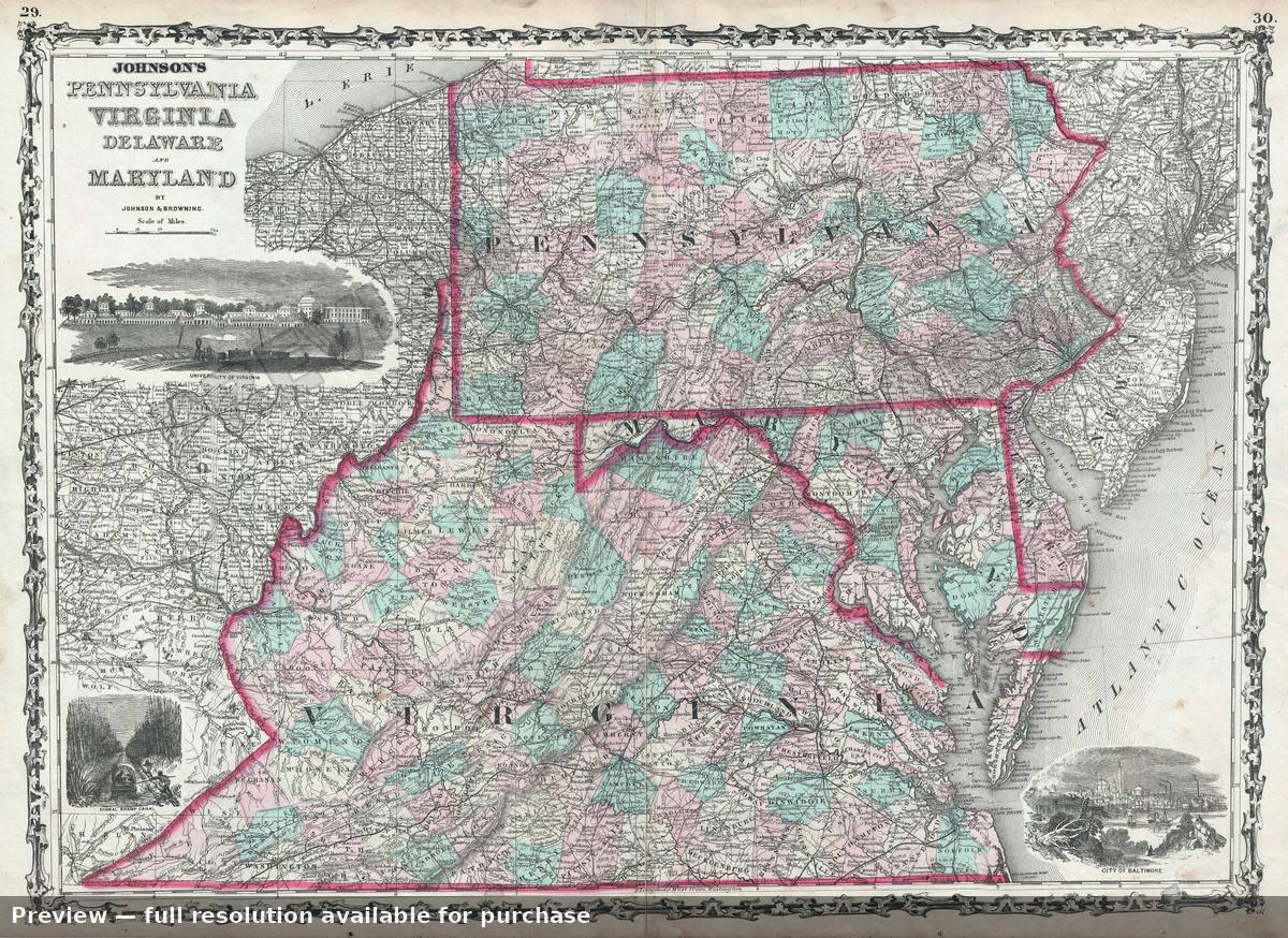 Antique map: Pennsylvania Virginia, 1861, 1861