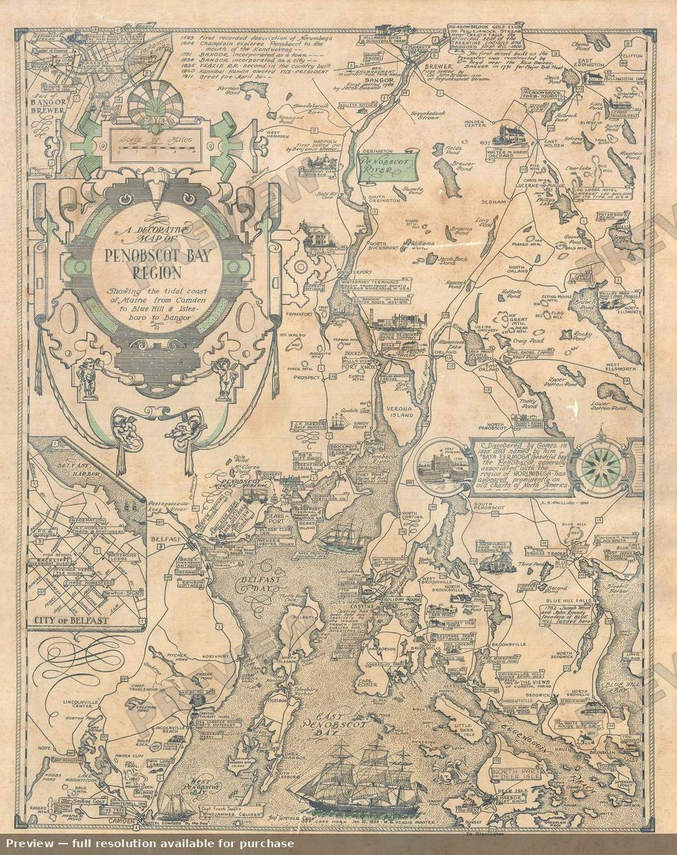 Antique map: Penobscot Bay, 1940