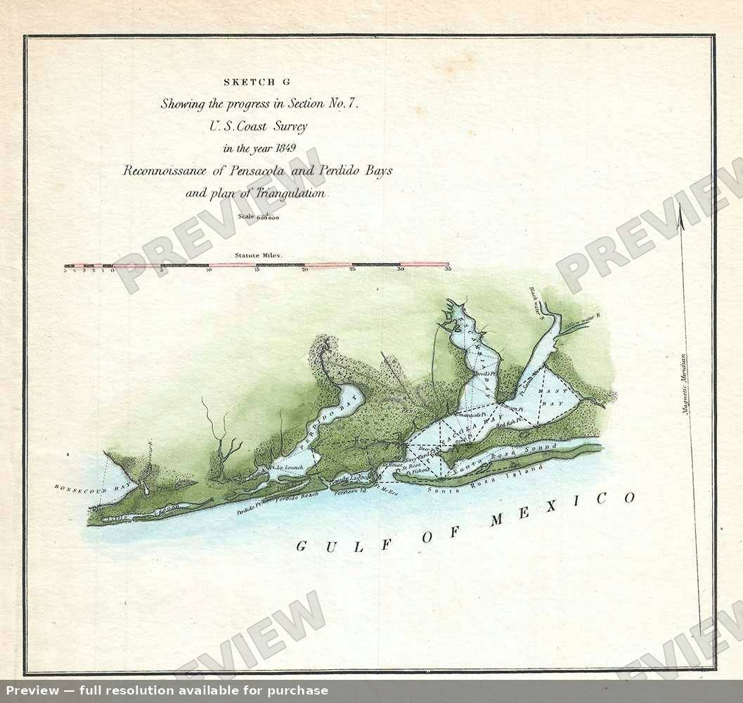 Antique map: Pensacola Perdido Bays, 1849, 1849