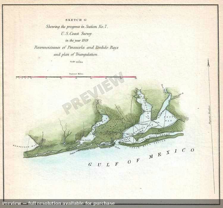 Antique map: Pensacola Perdido Bays 2, 1849, 1849