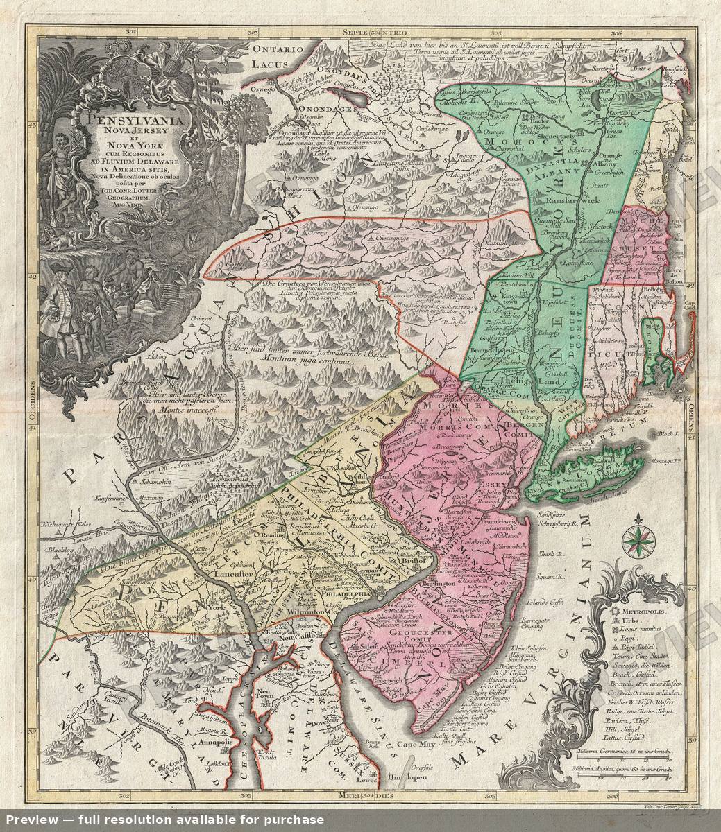 Antique map: Pensylvania Nova Jersey 2, 1756, 1756