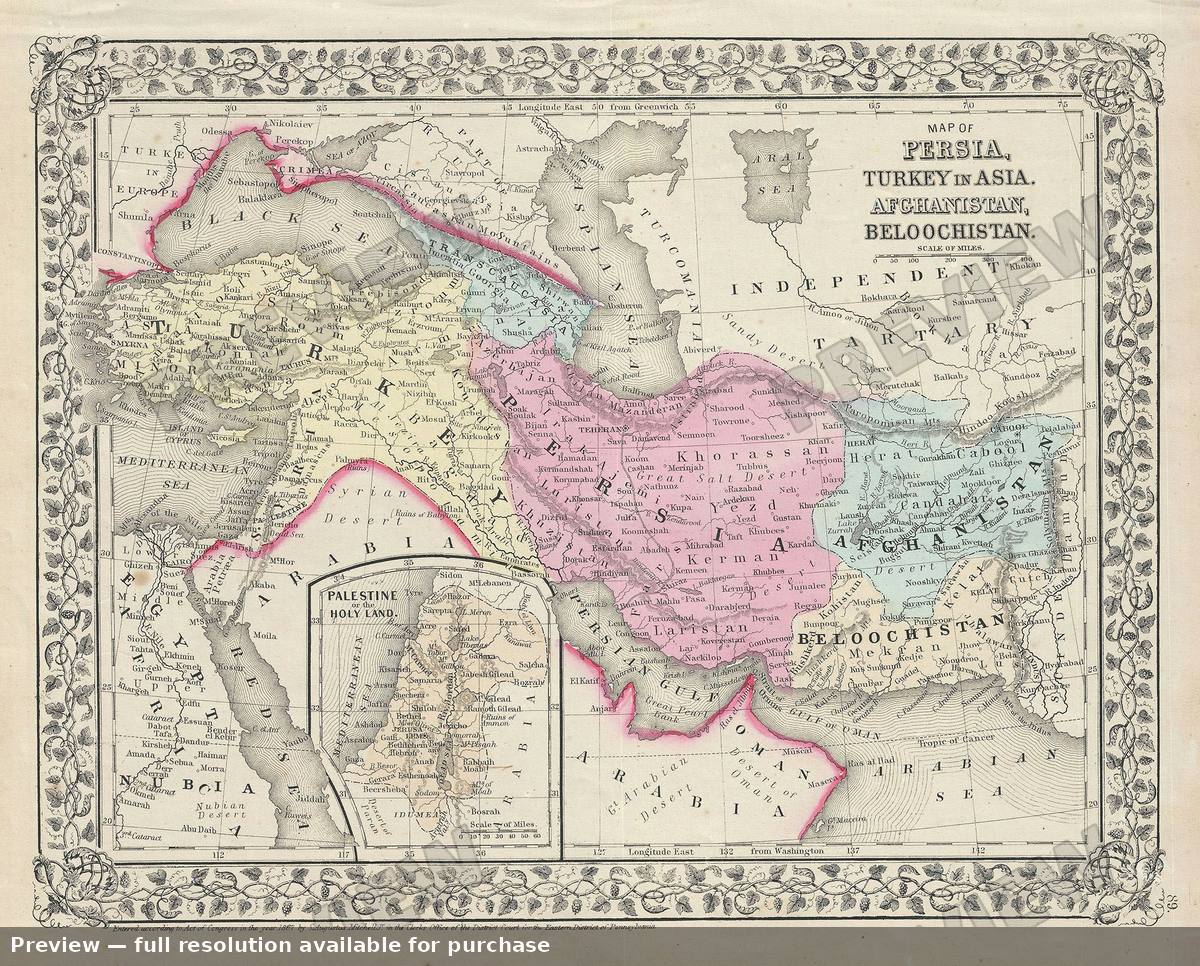 Antique map: Peria Turkey, 1868, 1868