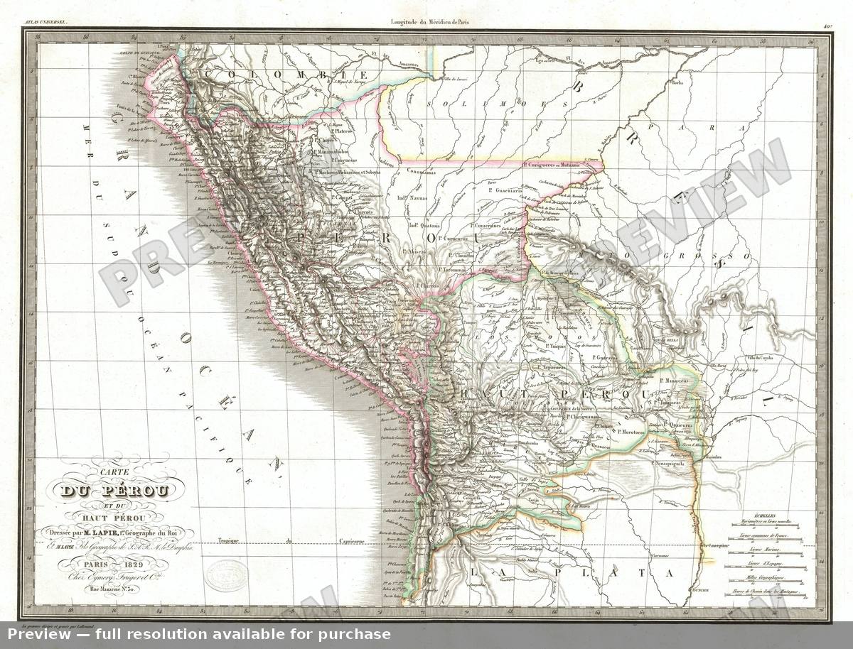 Antique map: Perou, 1829, 1829
