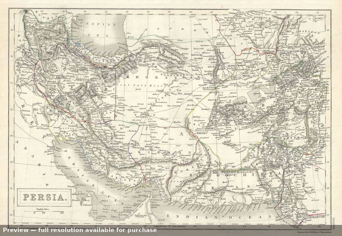 Antique map: Persia, 1844