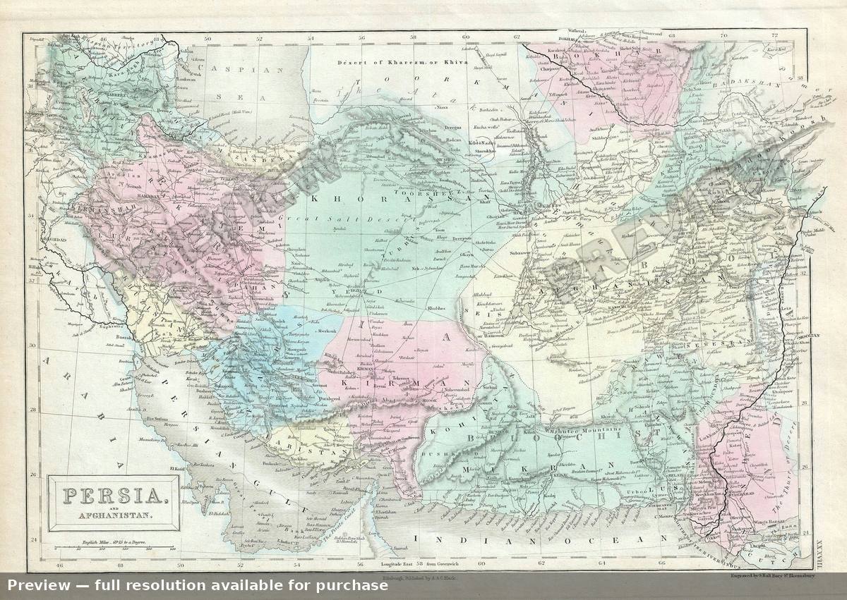 Antique map: Persia, 1851