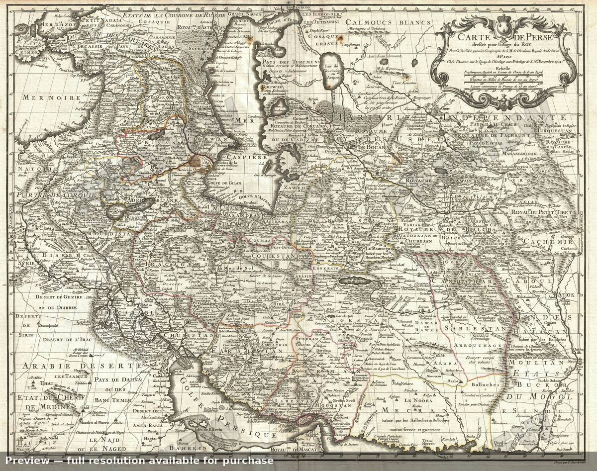 Antique map: Persia, 1724, 1724