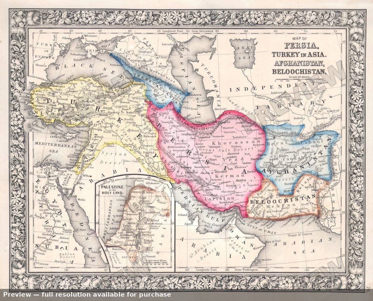 Antique map: Persia, 1864, 1864