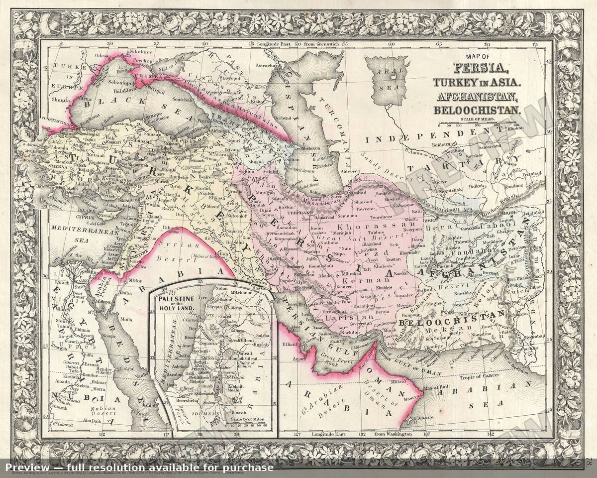 Antique map: Persia Afghanistan, 1866, 1866