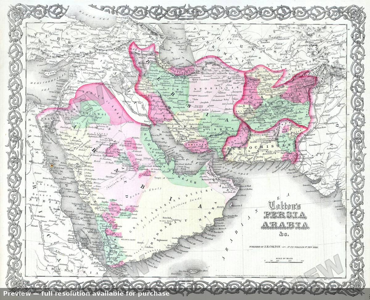 Antique map: Persia Arabia, 1855