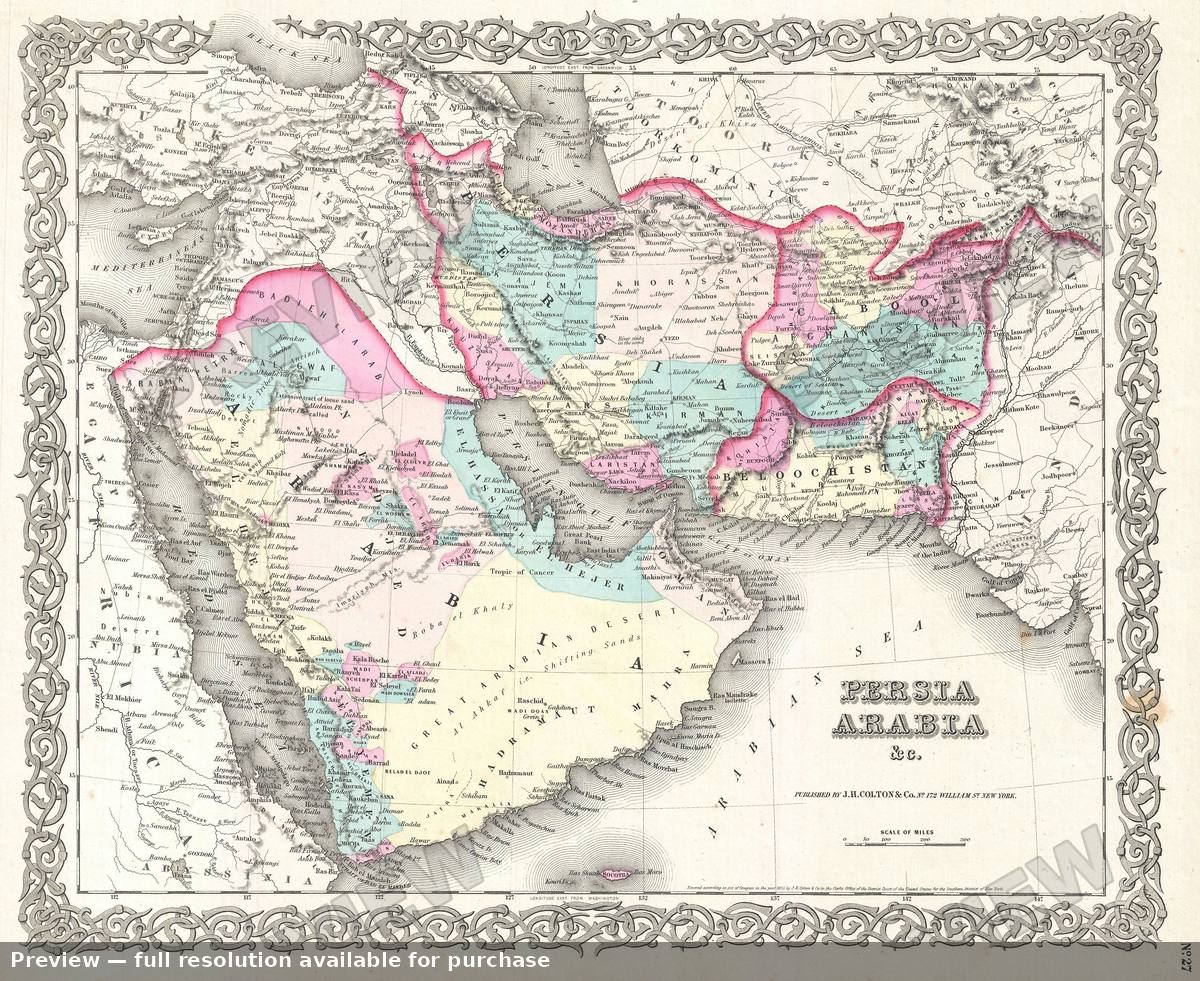 Antique map: Persia Arabia, 1855, 1855