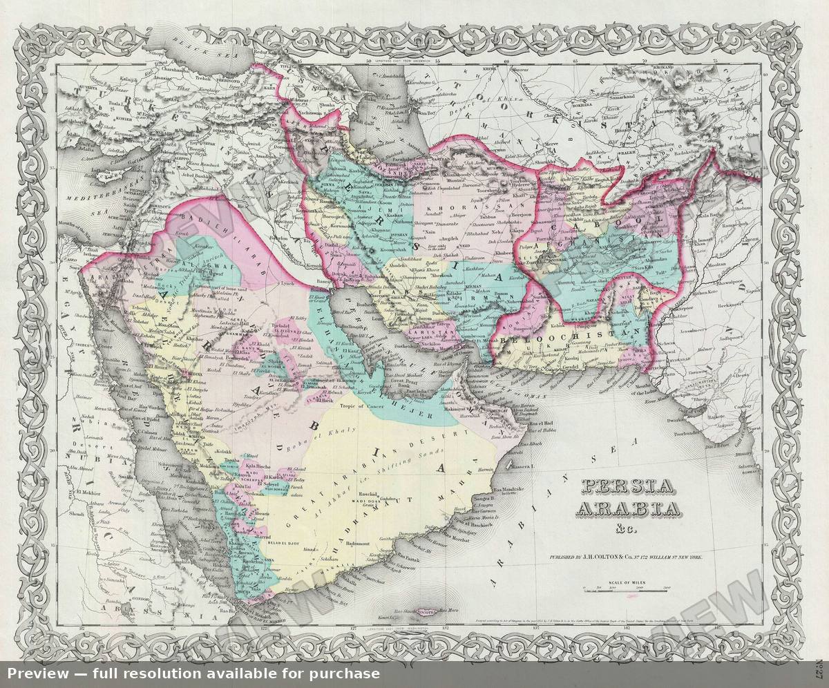 Antique map: Persia Arabia, 1856, 1856