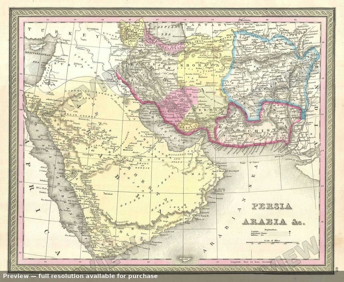 Antique map: Persia Arabia, 1854, 1854