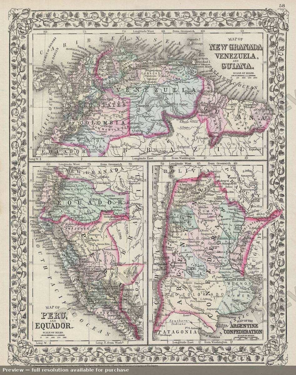Antique map: Peru Argentina Venezuela, 1872, 1872