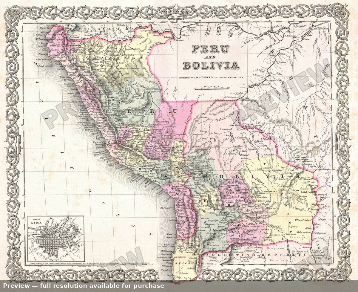 Antique map: Peru Bolivia, 1855, 1855