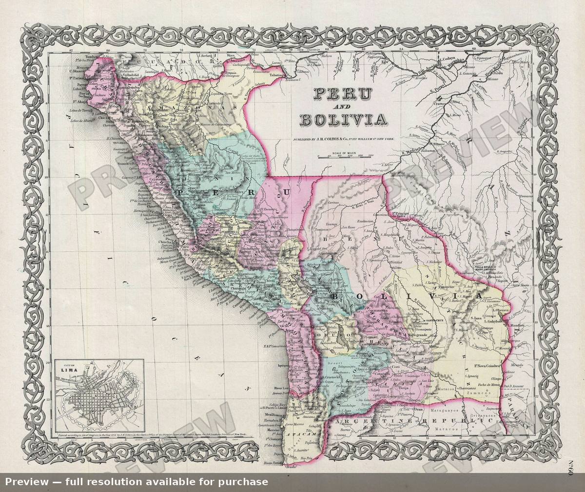 Antique map: Peru Bolivia, 1856, 1856