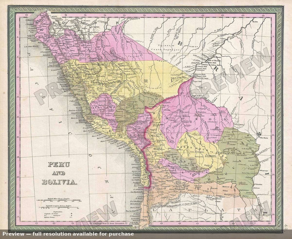 Antique map: Peru Bolivia, 1849, 1849
