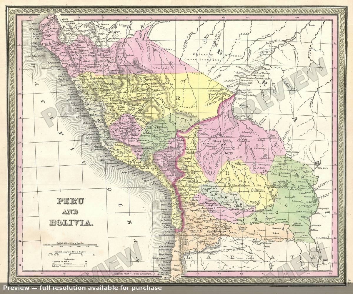 Antique map: Peru Bolivia, 1854, 1854