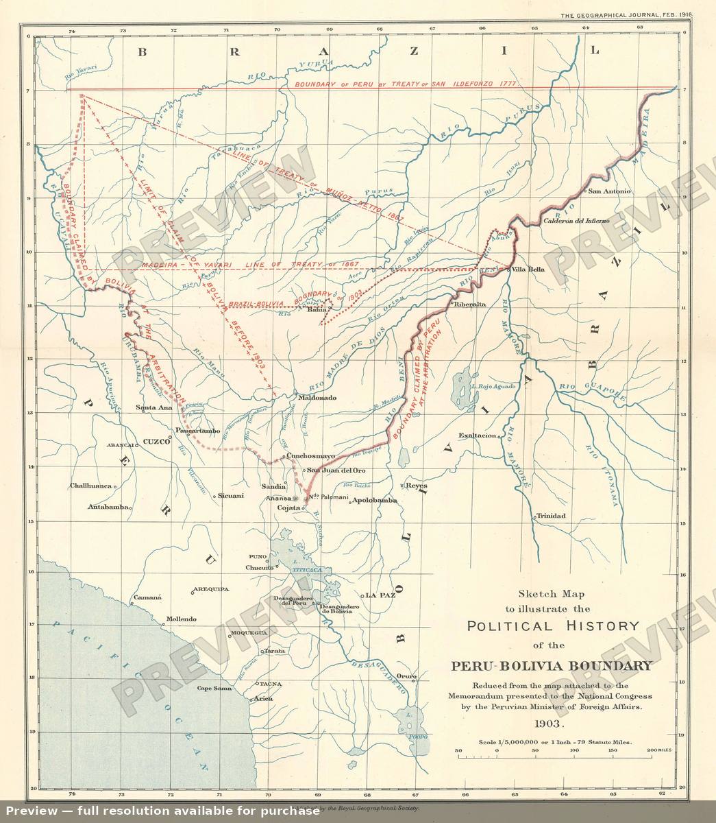 Antique map: Peru Bolivia Boundary, 1916